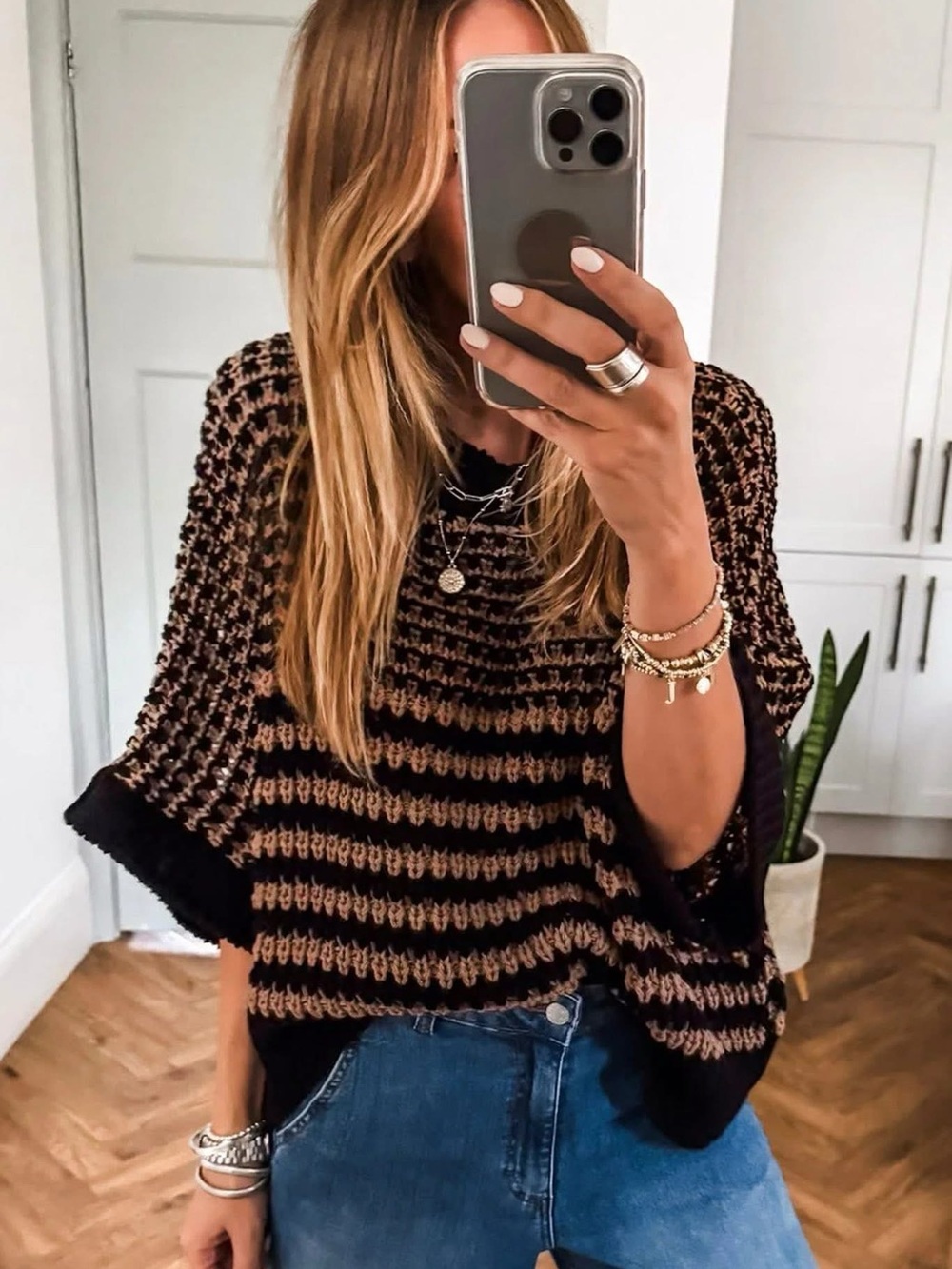 Striped Knit Sweater in Black and Brown